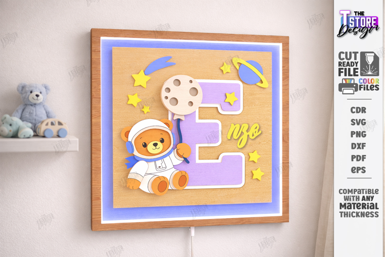 Astronaut Bear Nursery Name Sign Laser Cut | Kids Laser |CNC