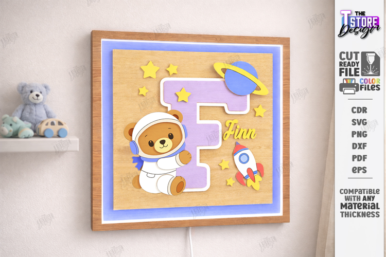 Astronaut Bear Nursery Name Sign Laser Cut | Kids Laser |CNC