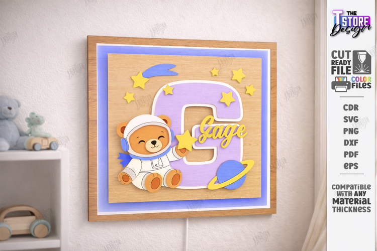 Astronaut Bear Nursery Name Sign Laser Cut | Kids Laser |CNC