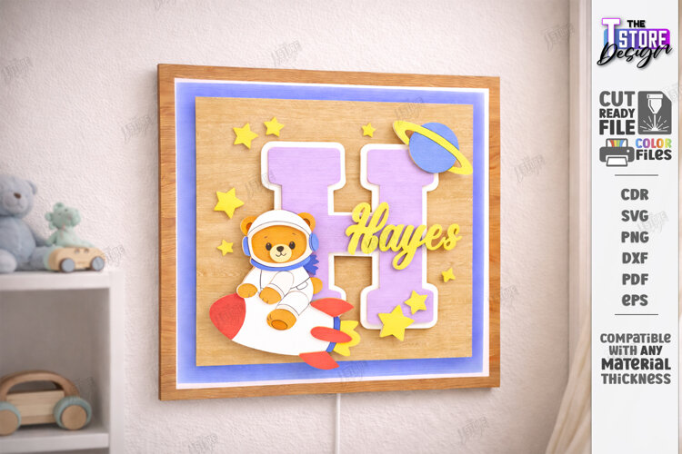 Astronaut Bear Nursery Name Sign Laser Cut | Kids Laser |CNC example image 1