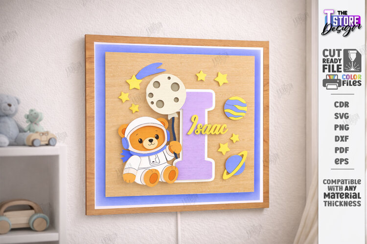 Astronaut Bear Nursery Name Sign Laser Cut | Kids Laser |CNC example image 1