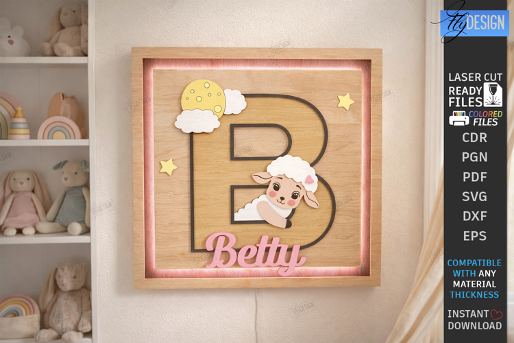 Nursery Name Sign Alphabet Laser Cut | Wall Monogram | Sheep