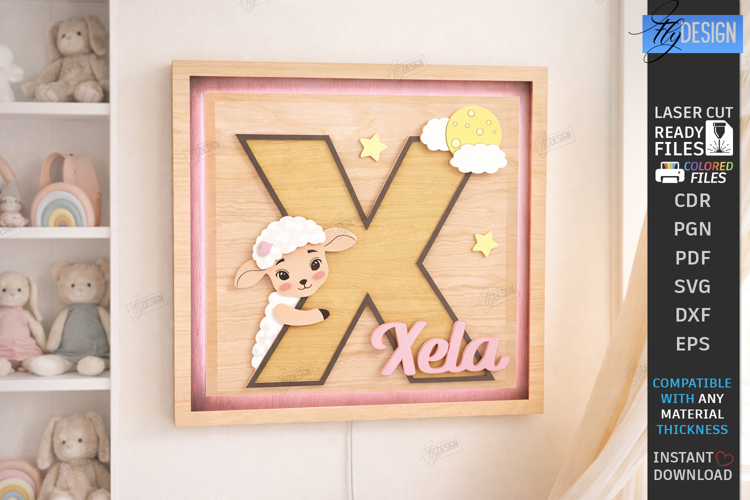 Nursery Name Sign Alphabet Laser Cut | Wall Monogram | Sheep