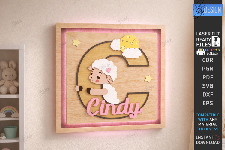 Nursery Name Sign Alphabet Laser Cut | Wall Monogram | Sheep
