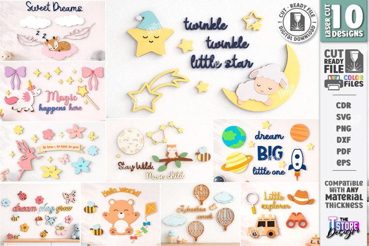 Nursery Wall Decor Laser Cut Bundle | Kids Room | Kids Laser