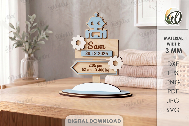 Baby Birth Stats Stand Laser Cut. Nursery Stand Decor SVG
