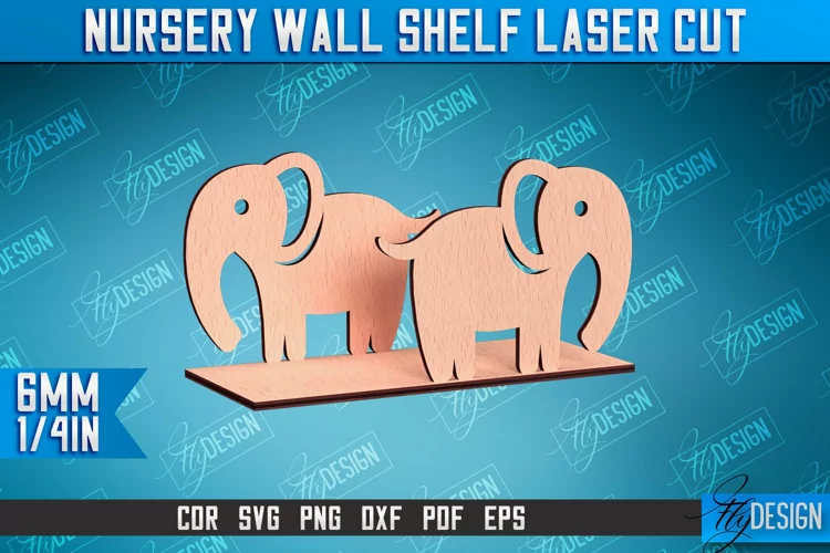 Nursery Wall Shelf Laser Cut | Elephant Laser Cut Design|CNC