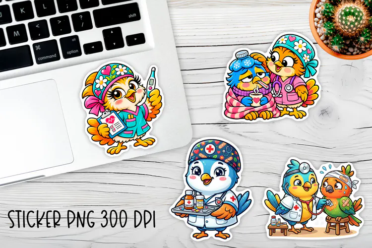 Cute Nurse Bird Stickers PNG Printable