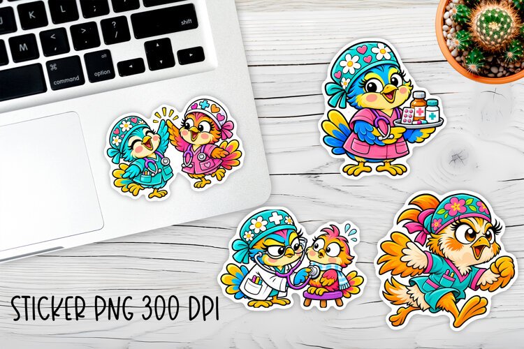 Nurse and Doctor Bird Stickers PNG Printable example image 1