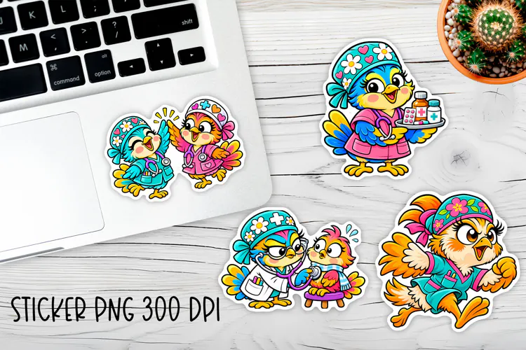 Nurse and Doctor Bird Stickers PNG Printable