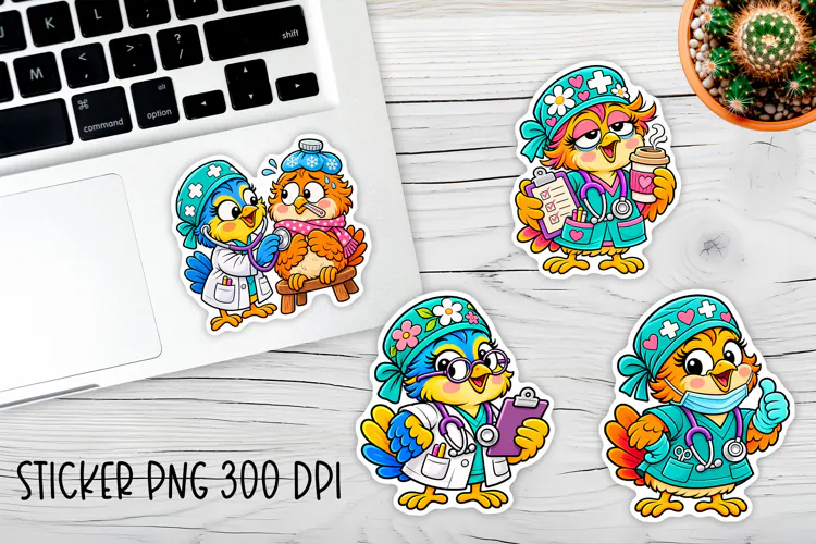Healthcare Bird Stickers PNG Printable