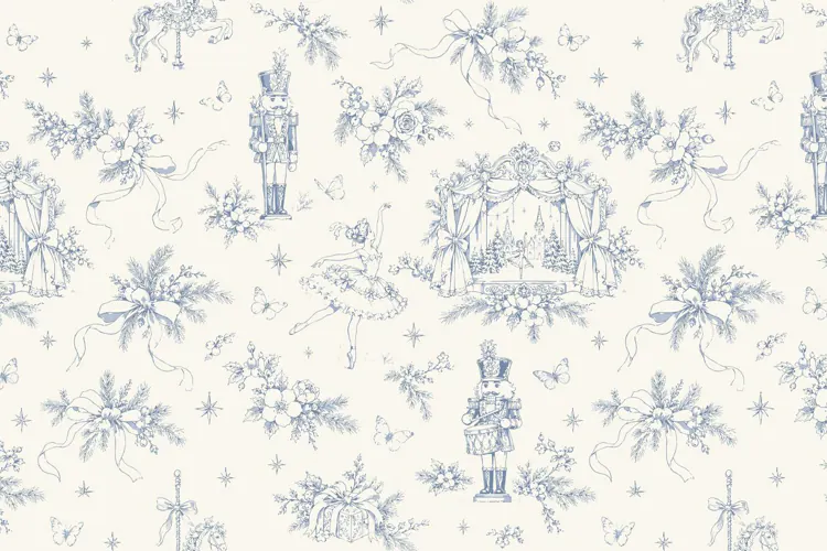 Vintage Blue Nutcracker Ballet Toile de Jouy Seamless Patter