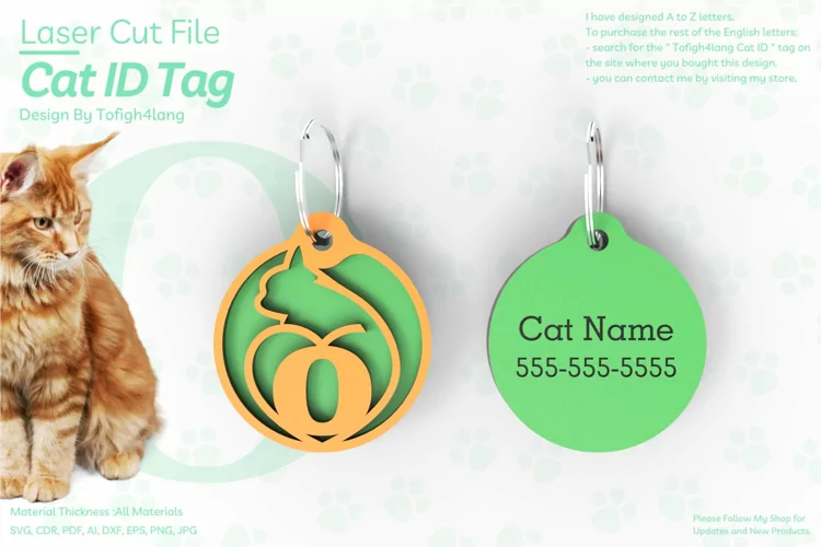 O | Cat ID Tag | Cat ID Tag Slide On Collar| laser cut | SVG