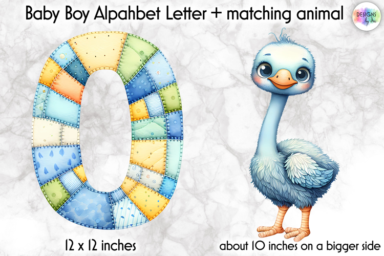 Cute Patchwork Baby Alphabet and Baby Animals PNG, Monogram