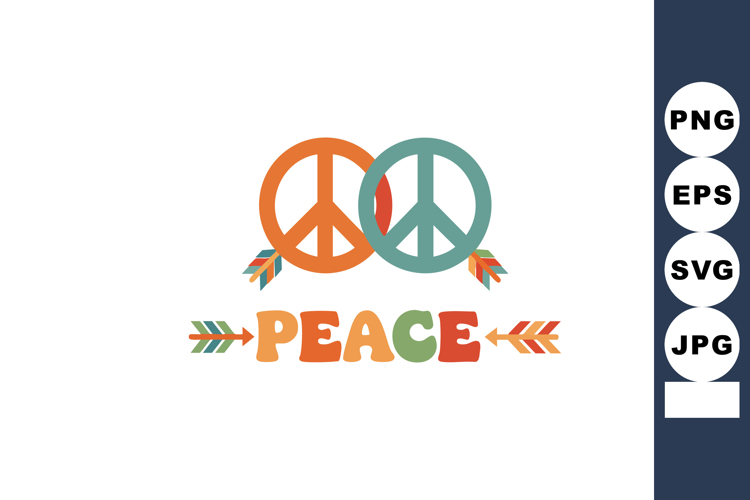 Peace symbols with colorful arrows and decorative text illus