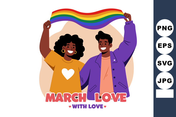 Diverse couple holding rainbow flag celebrating love and pri