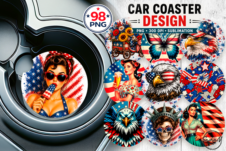 4th of July car coaster sublimation designs bundle example image 1