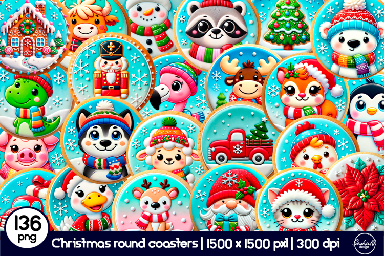 3d Christmas round coaster sublimation bundle