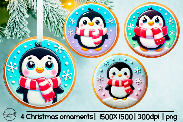 Cute penguin Christmas ornament sublimation designs