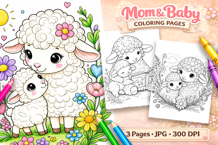 Cute animals Mothers day coloring pages, Cute sheep