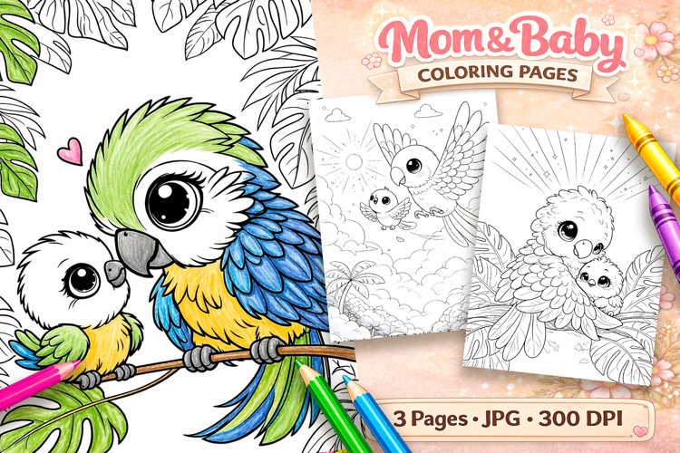Cute animals Mothers day coloring pages, Parrot