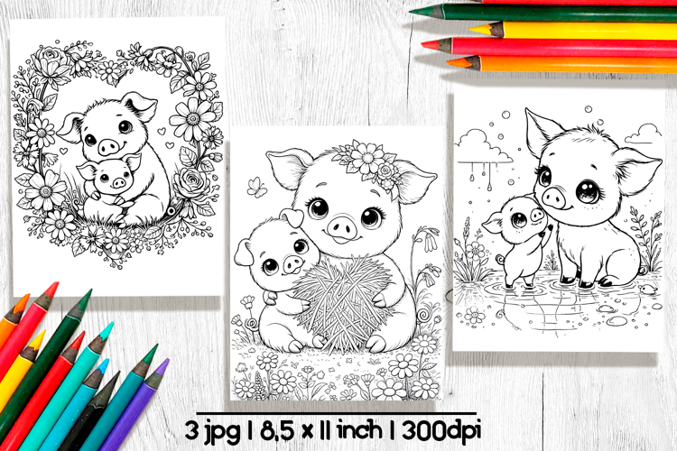 Cute animals Mothers day coloring pages, Cute pig clipart