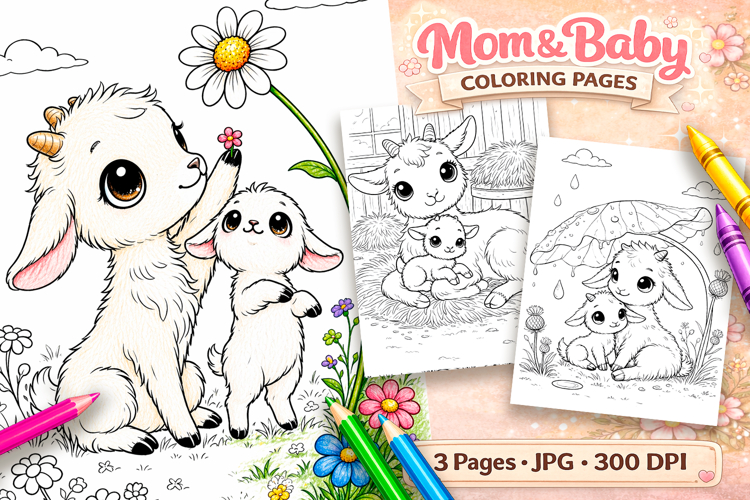 Cute goat Mothers day coloring pages for kids