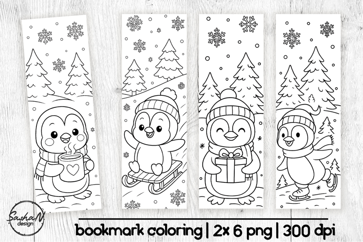 Winter bookmark coloring, Penguin coloring pages