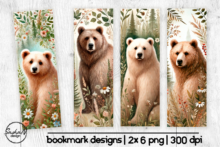 Bear png, Watercolor woodland animals bookmark