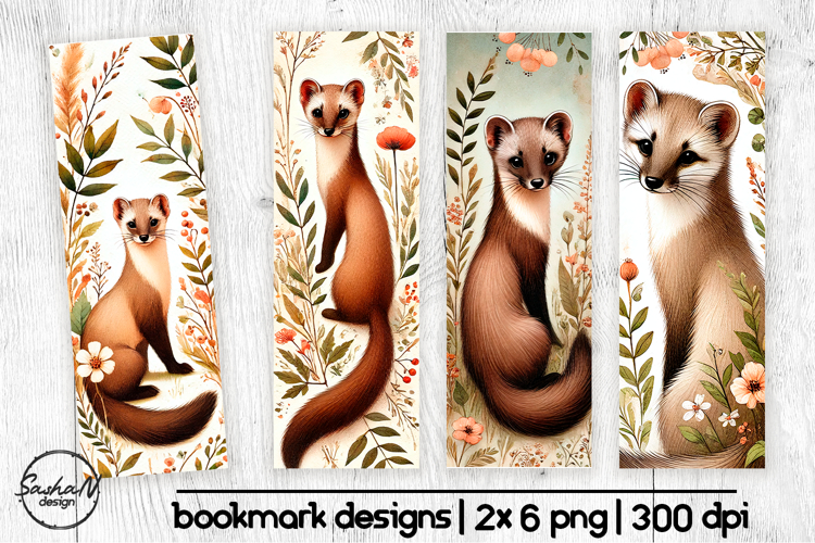 Watercolor Marten Bookmarks Woodland Animals