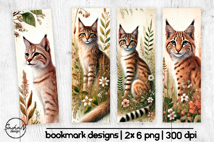 Watercolor woodland animals bookmark, Bobcat png