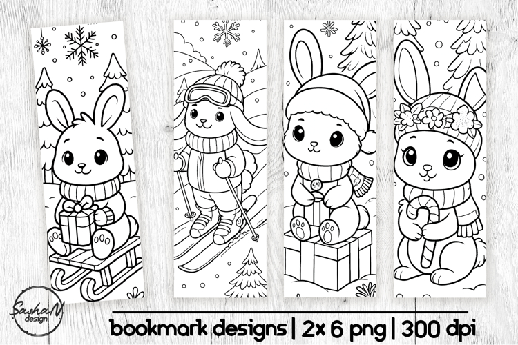 Winter bunny bookmark coloring