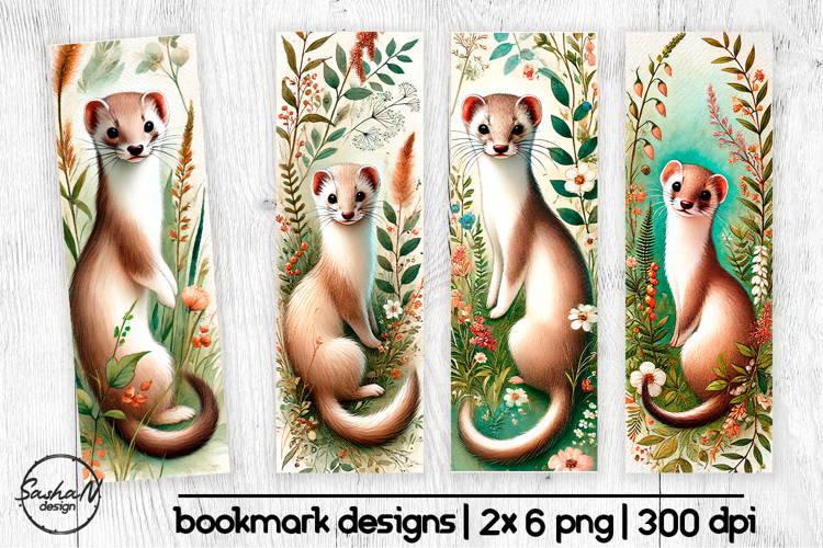Watercolor woodland animals bookmark, Ferret png