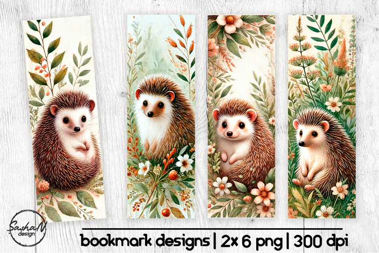 Hedgehog Bookmark Designs Watercolor Forest Animals