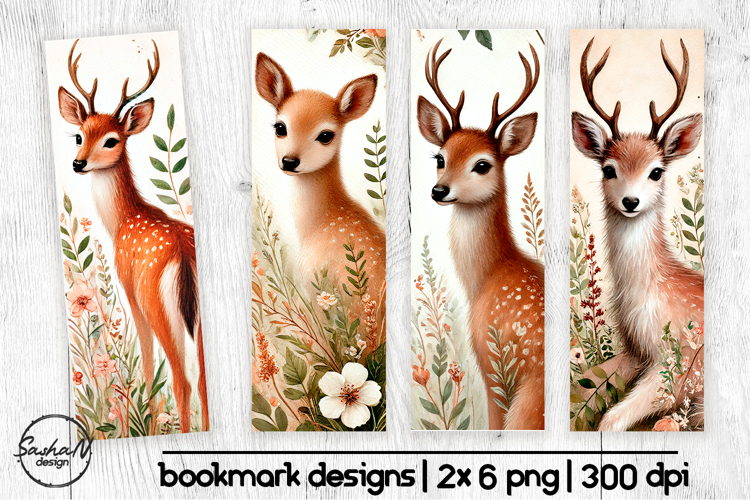 Deer Bookmark Designs Watercolor Forest Animals