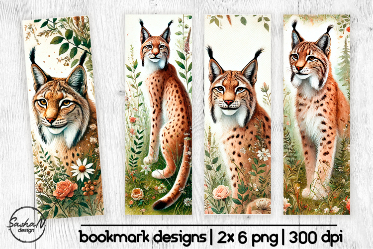Watercolor Lynx Bookmarks Woodland Animals