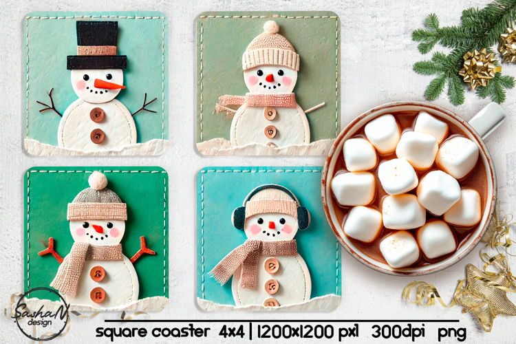 Snowman square coaster sublimation designs