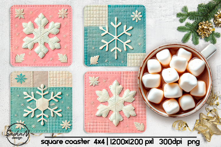 Snowflake square coaster sublimation designs