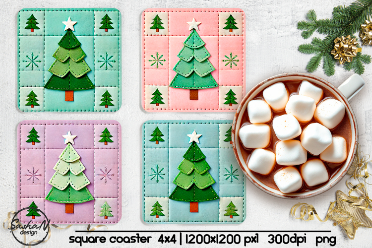 Christmas tree square coaster sublimation designs
