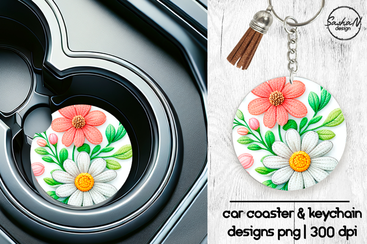 Spring flowers car coaster sublimation designs, Keychan png