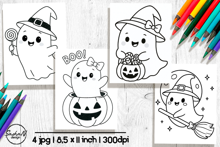Cute halloween coloring pages, Cute ghost png