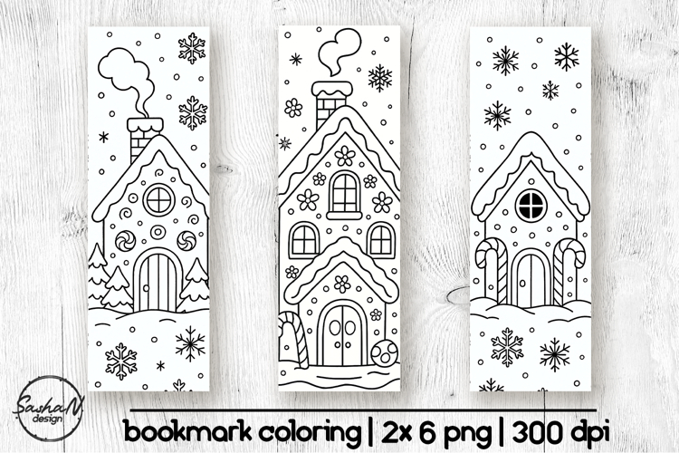 Gingerbread house coloring bookmarks