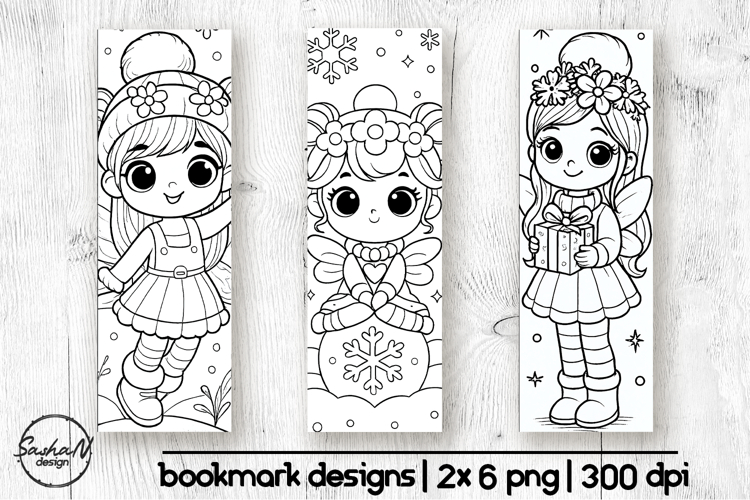 Winter fairy coloring bookmarks for kids