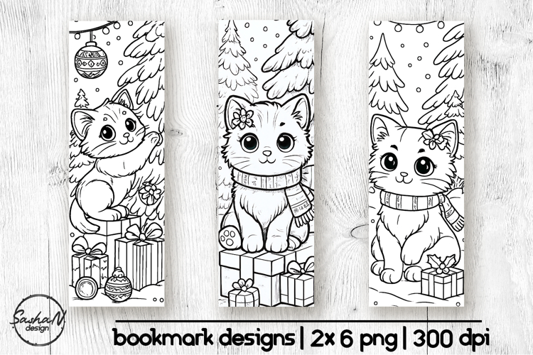 Winter bookmark coloring, Cat coloring page