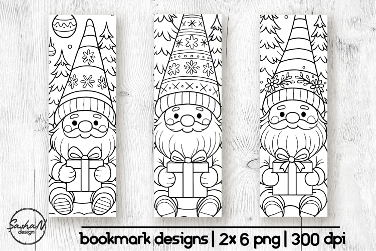 Winter bookmark coloring, Christmas gnomes png