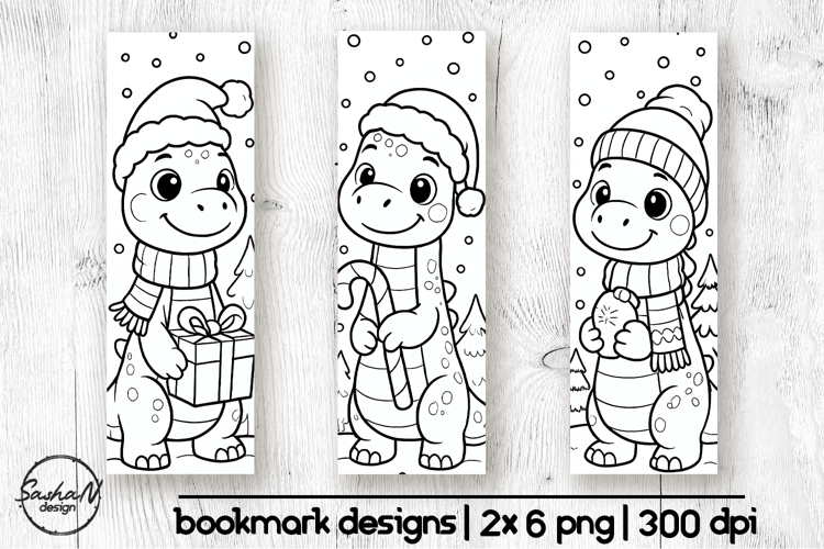 Cute dino Winter bookmark coloring