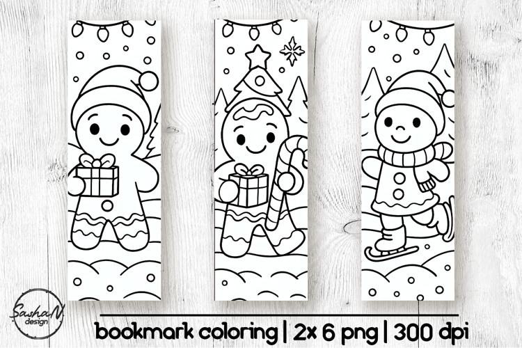 Gingerbread man coloring bookmarks, Christmas coloring