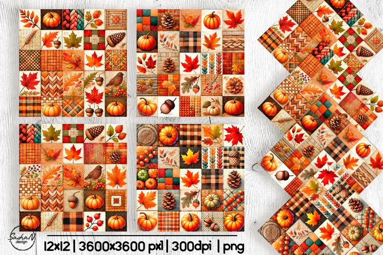Fall patchwork digital paper, Autumn background