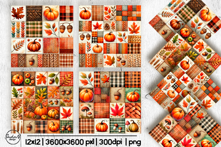Fall patchwork digital paper, Autumn background