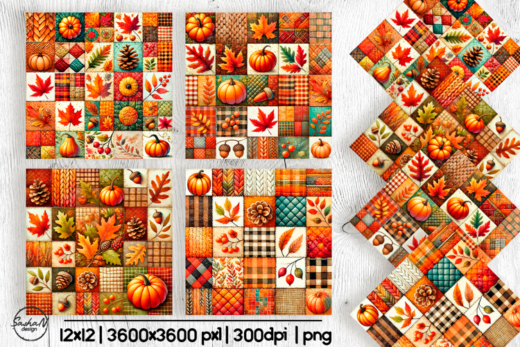 Fall patchwork digital paper, Autumn background